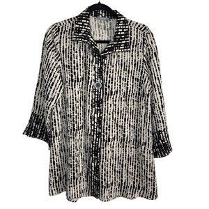 Habitat Neutral Sand and Black Button Down Tunic Lagenlook Flowy 3/4 Sleeves